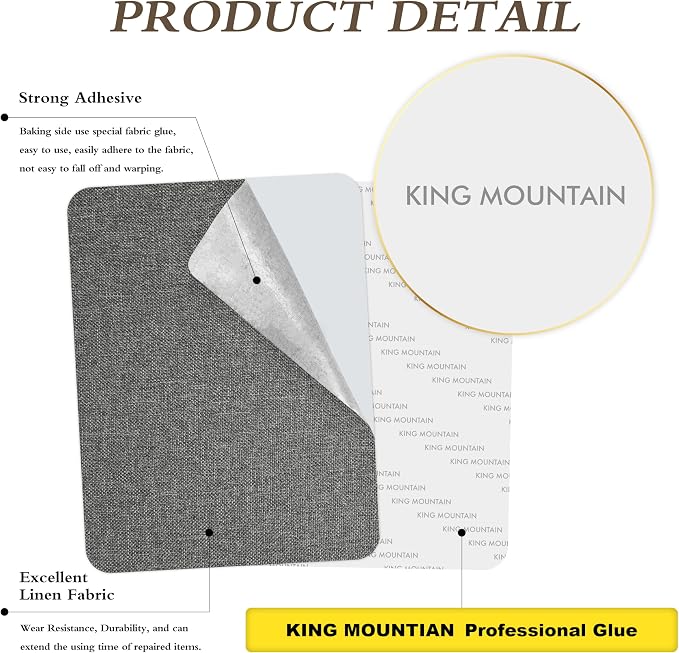 KING MOUNTAIN Fine Linen Repair Patches, Self-Adhesive Linen Fabric Patches, 8X11 inch Extra Size, Multi Color, Can be Used for Linen Sofa Repair(8" x 11",Medium Grey 1.0)