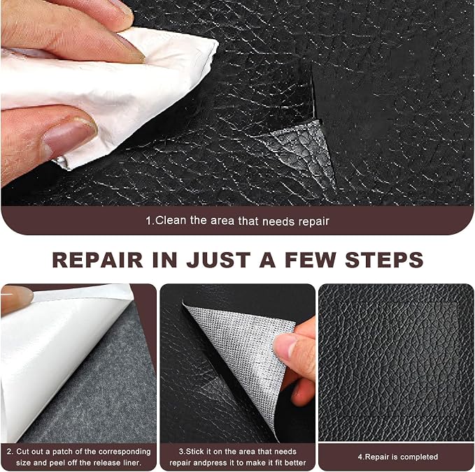 2 PCS PU Leather Patch for Car Seat Repair, 8 × 4 Inch Waterproof Auto Upholstery Cuttable Patches, Self-Adhesive Seat Leather Tape Portable Repair Kit for Vehicles (Dark Brown)