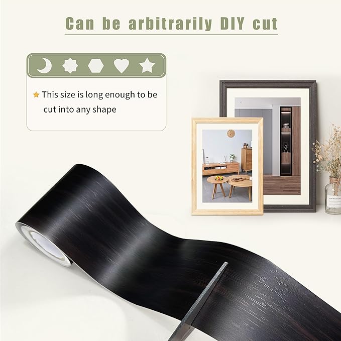 Besezx Wood Grain Repair Tape, 2.4" X15', Self Adhesive Wood Grain Repair Patch for Tables, Chairs, DIY,Baseboards, Doors, Windows, Floors and Furniture Renovation.（Black Brown）