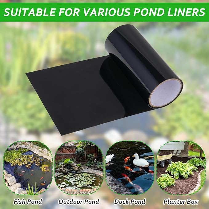 60”x 8” Pond Liner Seam Tape Single Sided PVC Waterproof Adhesive Tape for EPDM Liners Waterproof Pond Repair Kit Thickened Peel and Stick Seam Tape for Outdoor Roof Garden Cover Patch Repair