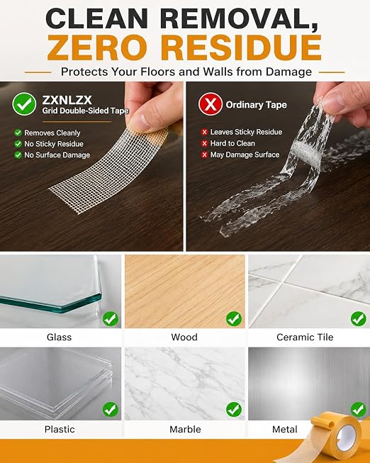 Grid Double-Sided Tape, Heavy Duty Waterproof Mesh Magic Tape Tear-Resistant Hight Adhesion Removable No Residue for Curtains, Carpets, Crafts and Home Repairs(20 meters-2pc,50 mm)