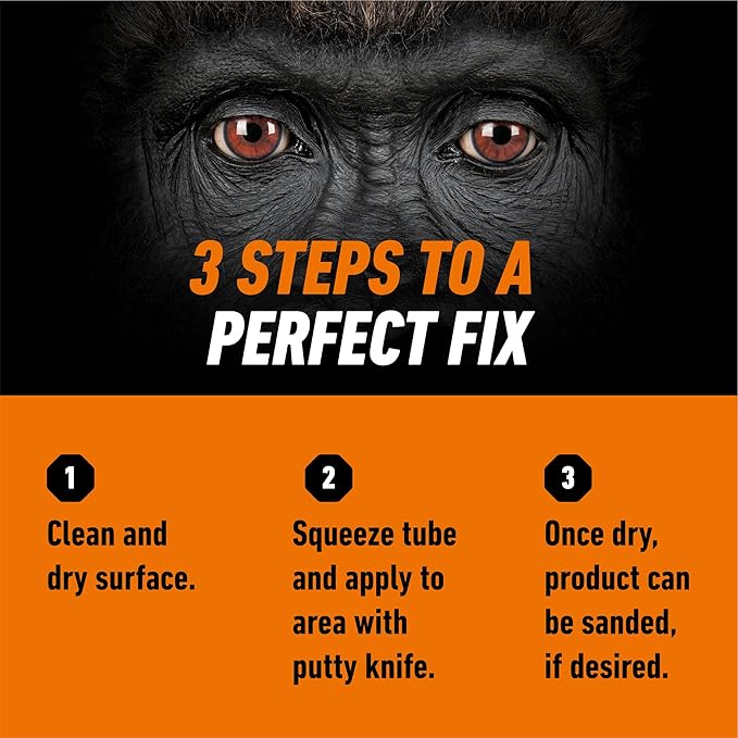 Gorilla All Purpose Wood Filler, Natural Color, 6 Ounce Tube (Pack of 1) - Water Resistant for Indoor or Outdoor Projects and Repairs