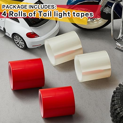 Patelai 4 Rolls 16.4 ft x 2 Inches Self Adhesive Repair Light Tape Auto Tail Light Tape Fog Lights Tint Tape Headlight Lens Tape (Red, Clear)