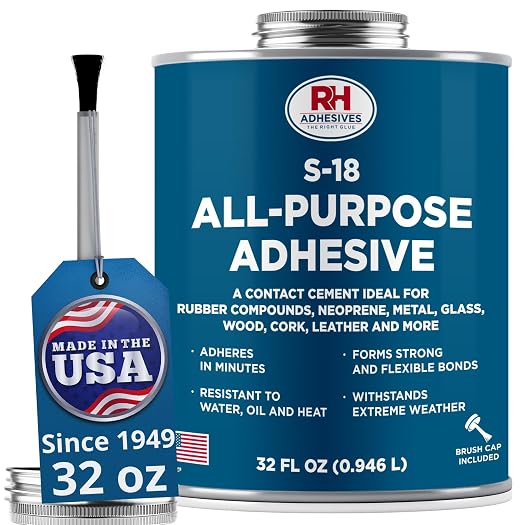 S-18 All-Purpose Adhesive, 32 oz. can - Multi-Purpose, Rubber, Metal, Leather, Felt, Wood, Neoprene, Glass, Flexible, Waterproof, Long Lasting - RH Adhesives