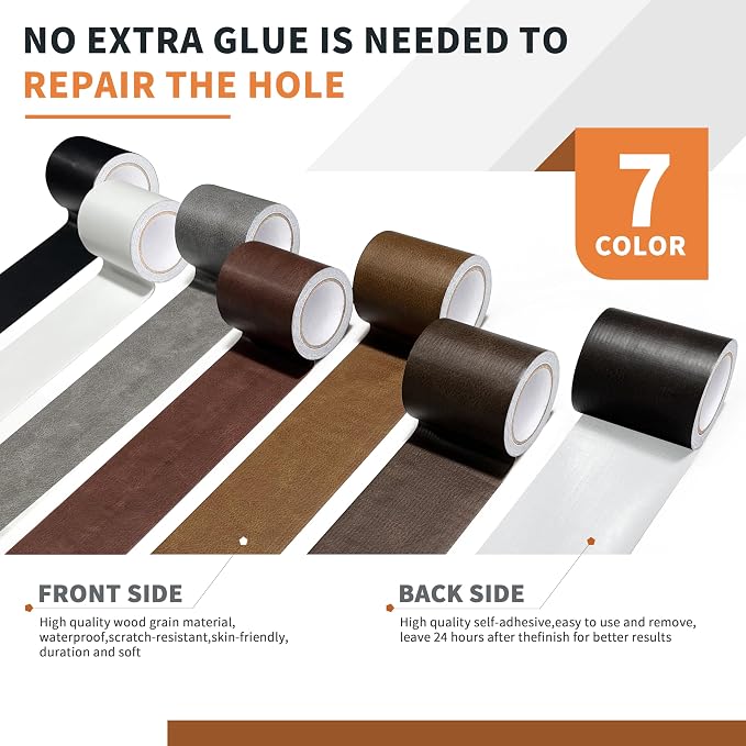 Leather Repair Tape Patch Leather Adhesive for Sofas, Car Seats, Handbags, Jackets,First Aid Patch 2.4" X15' (White Leather)