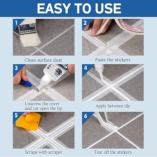 Tile Grout Repair Kit, 1 Pcs Grout Filler for Shower Caulk, Fast Drying Grout Sealer for Bathroom Kitchen Floor Tile, Grout Pen Paint White, 3.5oz