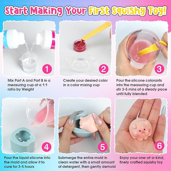 ResinAngel 14 Pcs Taba Squishy Kit 16oz,1:1 AB Liquid Silicone Gel,FuFu Squishy Maker Kit with Mold,Silicone Rubber Squishy Toys for Stress Relief,Entertainment,Party Favors,Birthday,Christmas Gift