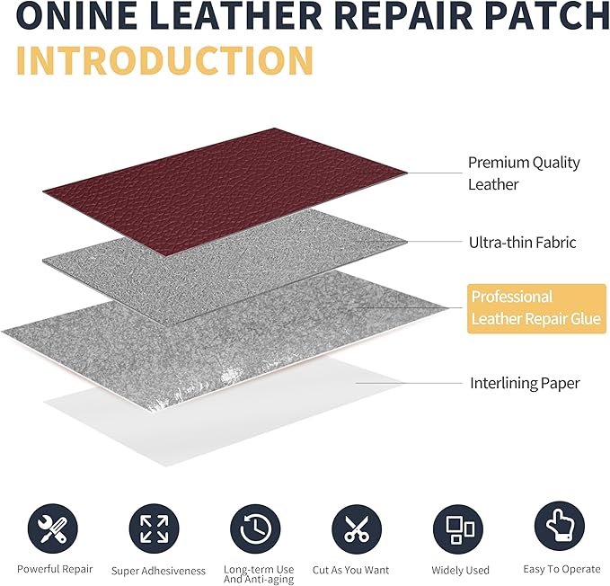 ONine Leather Repair Patch，Leather Repair Tape, 3 x 60 inches Leather Repair Patch for Furniture,Vinyl Repair kit，Leather Couch Patch，for Sofas, Furniture, car SeatsWine red-Litchi Grain