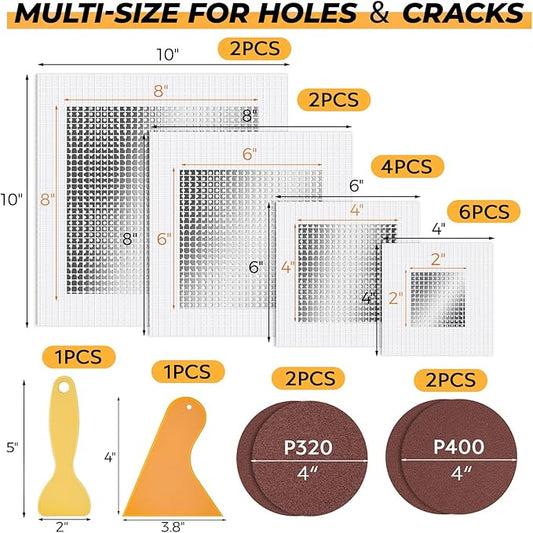 20 Pack Drywall Patch, 2/4/6/8 Inch Drywall Repair Patch, Large Hole Patch Repair for Drywall, Quick & Easy Wall Repair, Use with Wall Filler & Spackle