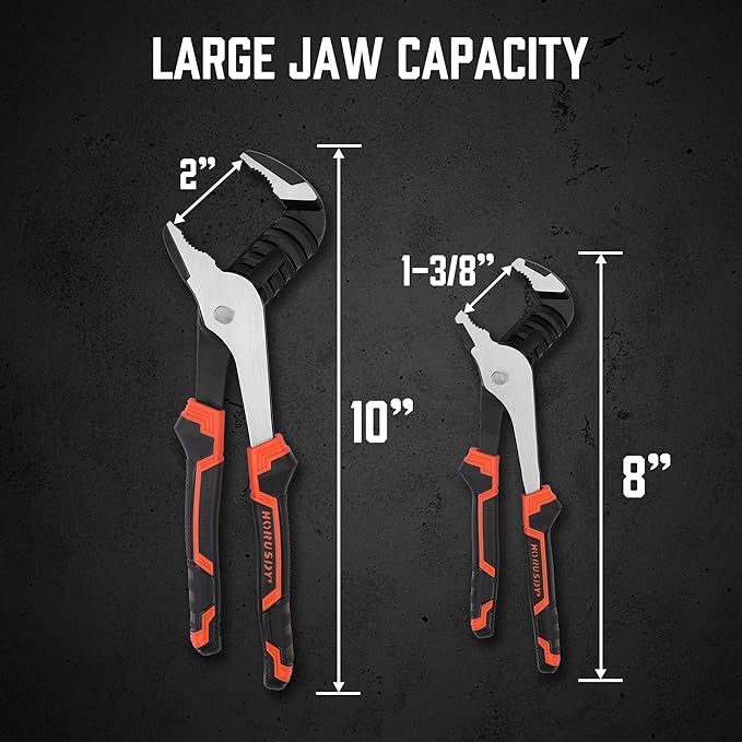 HORUSDY 2-Piece Groove Joint Plier Set, 8" & 10" Adjustable Water Pump Pliers, Straight Jaw Tongue and Groove Pliers for Plumbing, Pipe Fittings, Nuts, Bolts, and Home Repair