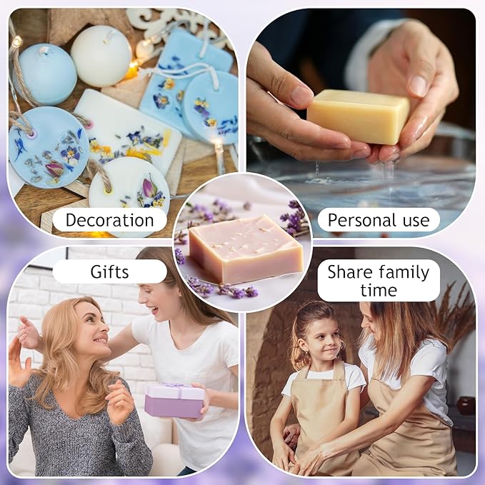 Soap Making Kit for Adults, DIY Soap Making Kit, Melt and Pour Soap Making Supplies, Contains Mould Soapbase Essential Oils Fragrances and Dried Flowers for Beginners and Mother's Day