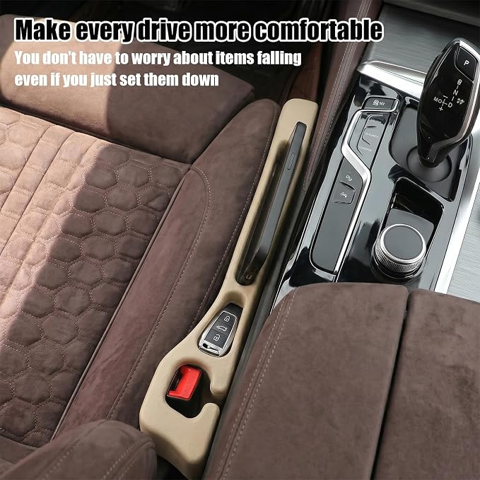 2PCS Car Seat Gap Filler, PU Leather Seat Gap Filler Strip, Anti-Drop Car Seat Gap Plug Catcher, Car Gap Seat Filler Between Seats for Cars SUVs Trucks (Beige)