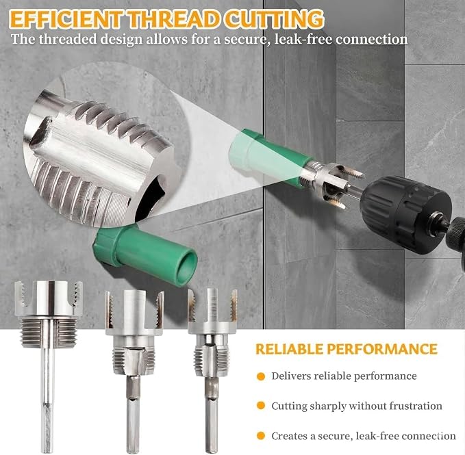 3Pcs PVC Pipe Threader Kit, 1/2" 3/4" 1" Internal & External | Tap and die set, PVC threading tool, electric drill compatible pipe thread cutting tool, plastic pipe fitting plumbing tools