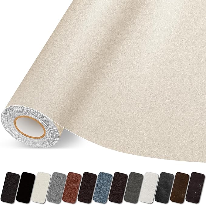 Leather Repair Patch, 17X79 Inch Self Adhesive Leather Repair Tape, Large Vinyl Patch Kit for Couches, Sofa, Furniture, Car Seats, Office Chairs, Cabinets, Handbags（Beige, 17X79 Inch）