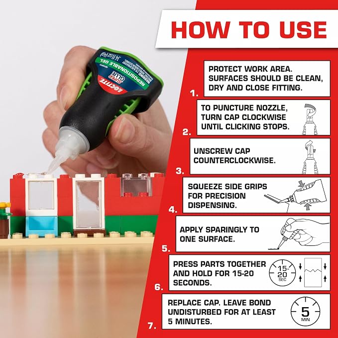 Loctite Super Glue Repositionable Gel, Clear, 0.14 fl oz Bottle, 1 Pack - Superglue for Plastic, Wood, Metal, Crafts & Repair, Cyanoacrylate Adhesive Instant Glue