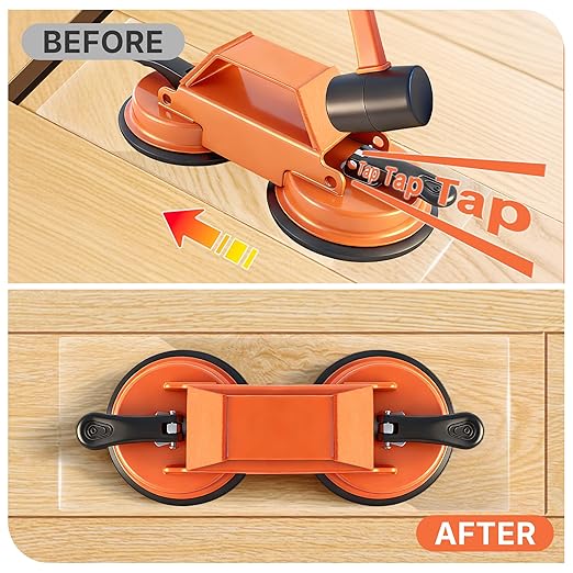 Floor Gap Fixer Tool Heavy Duty 45°Striking Surface Floor Gap Repair Tool Made of Iron & Enhanced Suction Cup with Slot Cutter, Hammer and 5pcs Sticky Pads for Fixer Laminate/Vinyl Flooring Tools