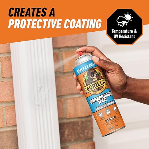 Gorilla Waterproofing Spray Clear, Flexible Rubberized Sealant Coating, Paintable UV Resistant, Seals Water Air Moisture, 14 oz (Pack of 6), for Roofs Gutters Skylights RVs Windows & More