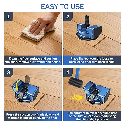 Floor Gap Fixer Tool with Rubber Mallet - Heavy Duty Iron Floor Gap Repair Tool Kit - Professional Plank Grabber with Left & Right Striking Sides for Laminate, Vinyl & Hardwood Floors (Blue)