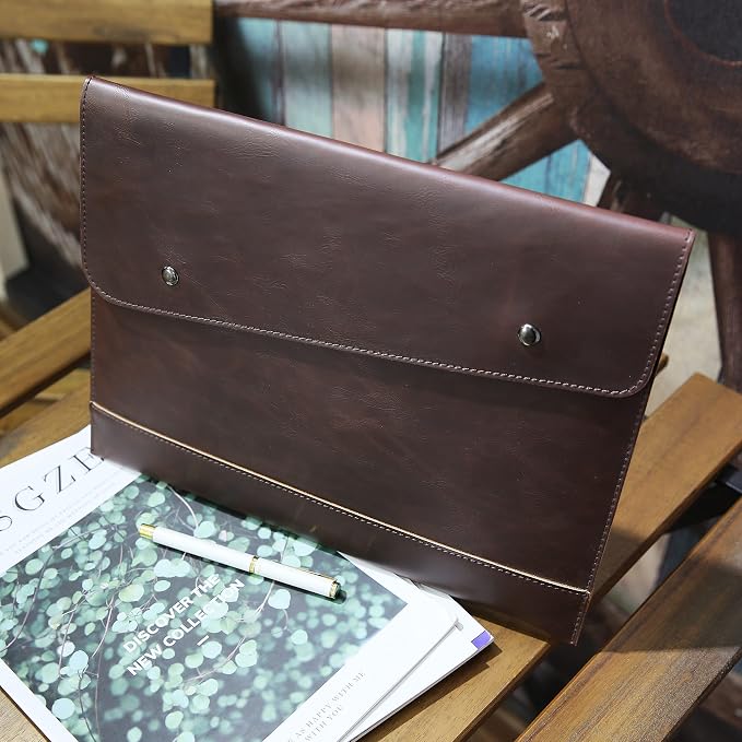 Vintage pu Leather 13" Certificate File Laptop Sleeve Case Business Clutch Envelope Bag Office Documents Folder (LHG22 Dark Brown)