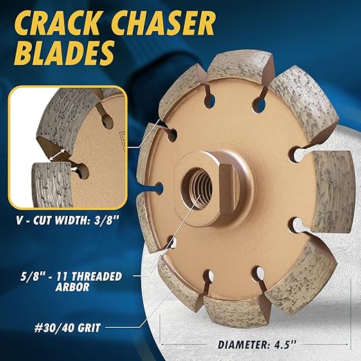 4.5" Crack Chaser Blade for Cured Concrete, Asphalt Repair or Joint Widen, 0.375" Width, 5/8"-11 Arbor