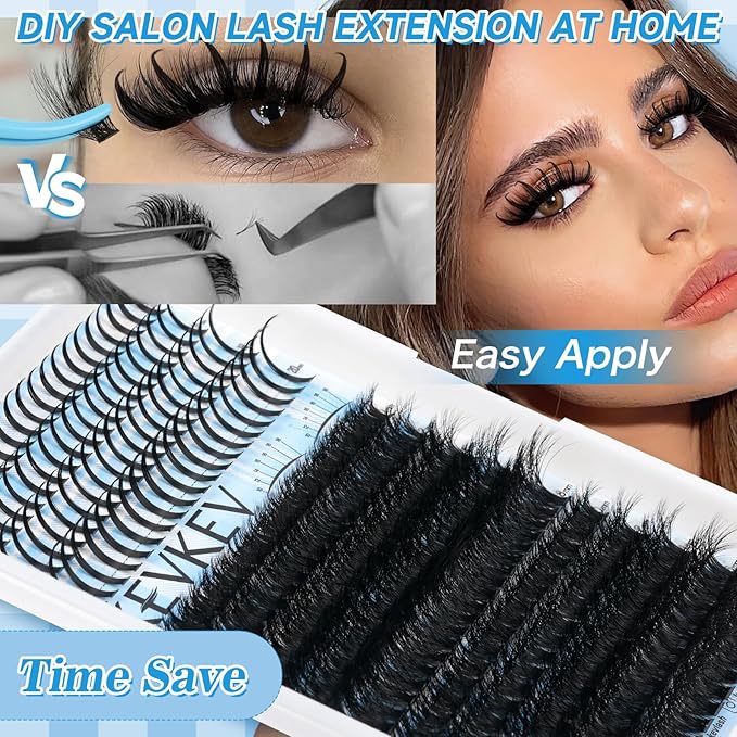 Lash Clusters Kit 80D+100D Lash Clusters with Spikes 3D Volume Eyelash Clusters Lash Extension Kit With Lash Bond And Seal Lash Tweezers （80D+100D,10-18mm)