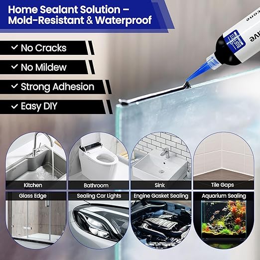 Silicone Sealant RTV 100% Silicone Waterproof Sealant – All-Purpose Caulk for Car, Kitchen, Window, Bathroom, Door – High Strength, Anti-Shrink & Crack (Clear, 30g/1oz)