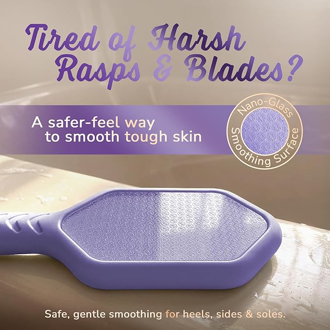 SILKLE Nano Glass Foot File - Silicone Foot Callus Remover for Feet and Cracked Heels - Heel Scraper for Dead Skin - Ergonomic Foot Scrubber & Exfoliator for Shower with Non-Slip Grip - Purple