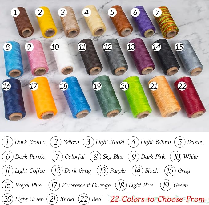 0.8mm Waxed Thread for Leather Sewing, 284 Yards, 150D Flat Wax String, Waxed Cord for Bracelet Making, Bookbinding, Shoe Repairing, Leather Projects, DIY Crafts (Colorful)