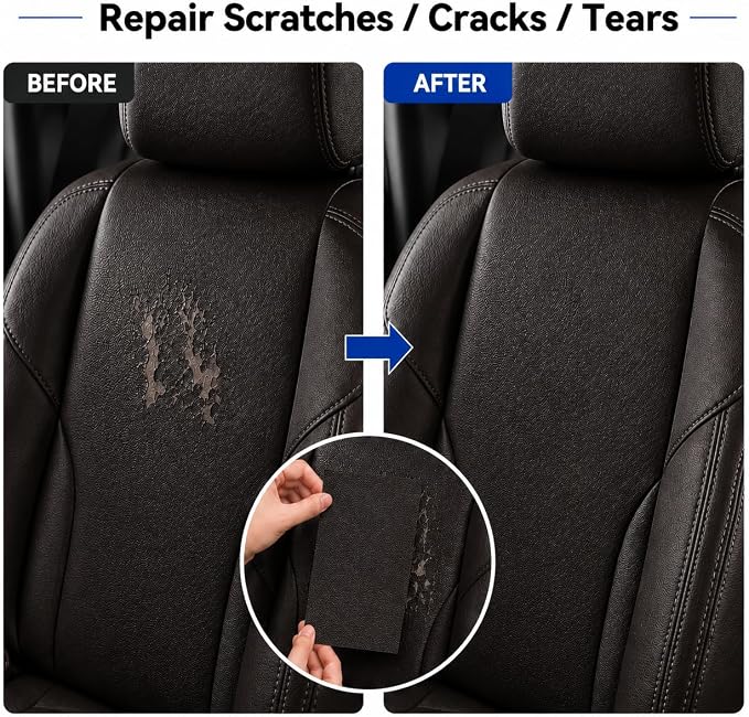 2PCS 8×4 Inch PU Leather Patch for Car Seat Repair, Self-Adhesive Leather Repair Patch Tape for Vinyl Leather Upholstery, Car Seat Furniture Repair Kit (Deep Coffee)