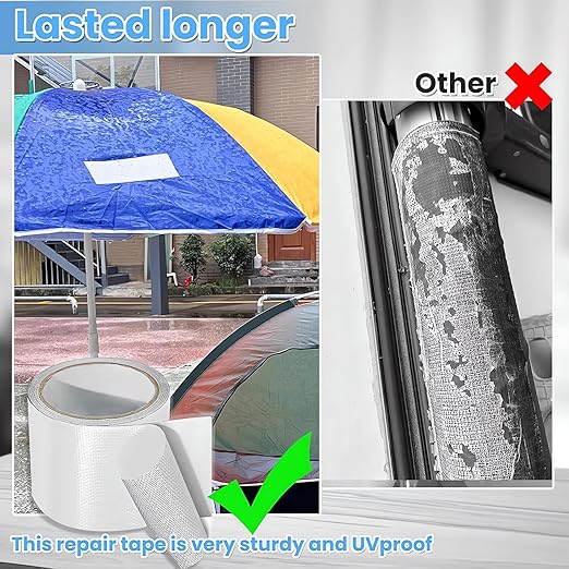 Waterproof Tape Heavy Duty, Tear Resistant Adhesive Tape for Outdoor Repair, Strong Duct Tape for Canvas, Tarp, Tent, Boat Cover, Awning, Vinyl, Plastic - All Weather UV Resistant Patch Kit, White