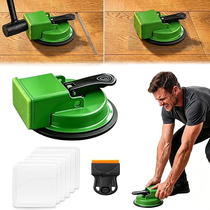 Floor Gap Fixer Tool With 6pcs Sticky Pads, Heavy-Duty Floor Repair Suction Cup Tool For Gaps, Laminate Flooring Tools To Close Gaps, For Smooth Surface Wood Tile Hardwood Floors Gaps (Green)