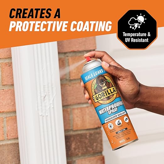 Gorilla Waterproofing Spray White, Flexible Rubberized Sealant Coating, Paintable UV Resistant, Seals Water Air Moisture, 16 oz (Pack of 6), for Roofs Gutters Skylights RVs Windows & More