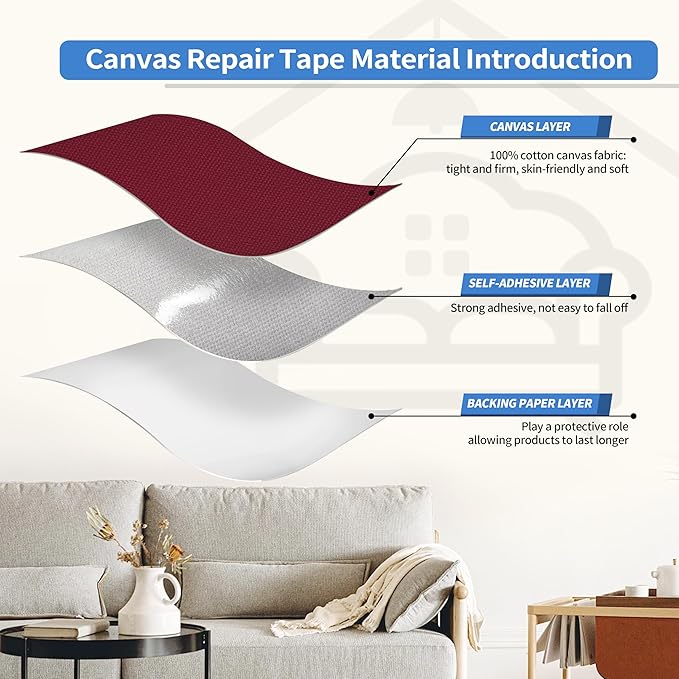 KING MOUNTAIN Canvas Repair Patch 16×30 Inch Self-Adhesive Waterproof Fabric Patch for Sofas, Tents, Furniture,Tote Bags, Car Seats (Burgundy)
