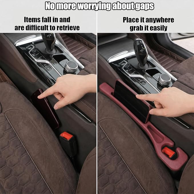 2PCS Car Seat Gap Filler, PU Leather Seat Gap Filler Strip, Anti-Drop Car Seat Gap Plug Catcher, Car Gap Seat Filler Between Seats for Cars SUVs Trucks (Red)