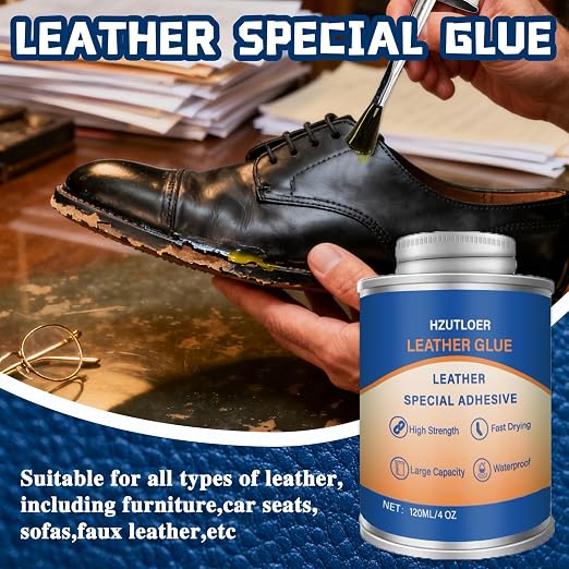 Leather Adhesive,120ML Leather Repair Glue Cement,Super Glue with Brush for Purses,Sofas,Furniture,Car Seat,Shoes,Waterproof, High Strength