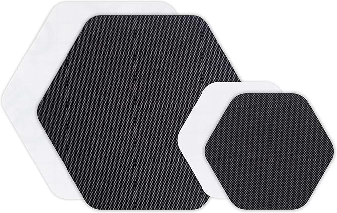 GEAR AID Tenacious Tape Hex – 2.5” & 1.5” Repair Patches (4 Patches: Two 2.5” & Two 1.5”, Clear/Black) – Peel-and-Stick Outdoor Nylon Fabric to Fix Holes and Burns in Down Jackets, Rain Gear and Tents