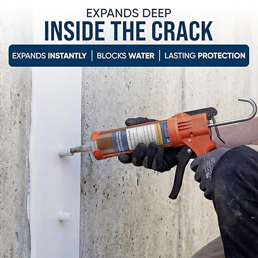 Concrete Crack Injection Kit – DIY Basement Wall Crack Repair – Polyurethane Leak Seal System – Stops Active Water Leaks in Foundation Walls – Easy No-Dig Injection Repair Kit - Ideal for DIY Projects