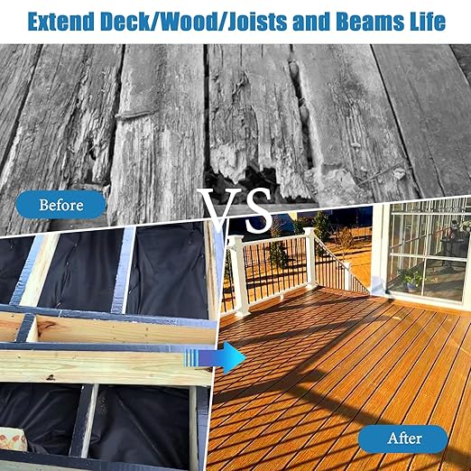 Joist Tape for Decking 2''×50',10 Pack Weather-Resistant Deck Joist Tape,Waterproof Seal Antiseptic Butyl Joists Tape,Self-Adhesive Flashing Joists Tape for Wood Decks Beams Roof