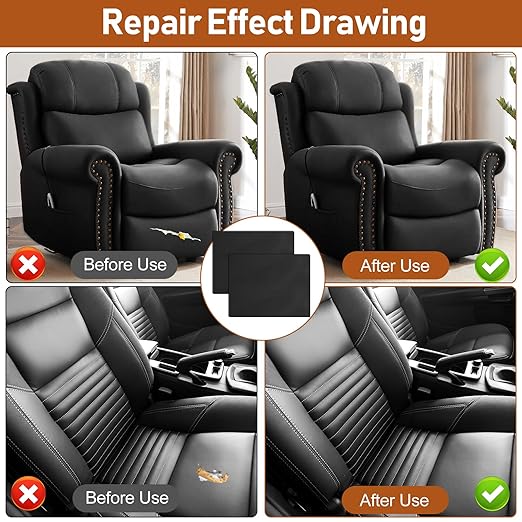 Leather Repair Patch 8x11 inch 2 Pcs, Self Adhesive Vinyl Repair Patch Kit, Leather Patches for Furniture, Couches, Car Seats, Cabinets, Wall, Handbags - Dark Black