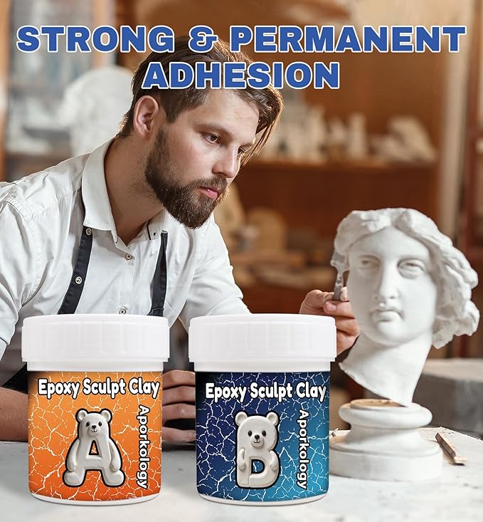 Epoxy Putty Sculpt Clay, 14.11oz/400g Fast Repair Epoxy Clay for Fixing Leaks, Cracks, Sculpting,High Strength 2 Part Epoxy Filler Putty for Bonding Metal, Tile, Concrete, Plastic (White)