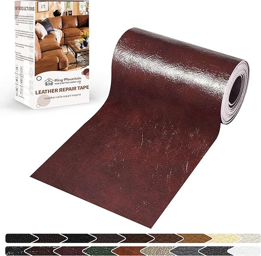 KING MOUNTAIN Leather Repair Patch,4 x 63 Inches self Adhesive Leather Repair Tape for Damaged Leather Furniture, Sofa Seating,Car Seats, Leather Goods（Red Brown）