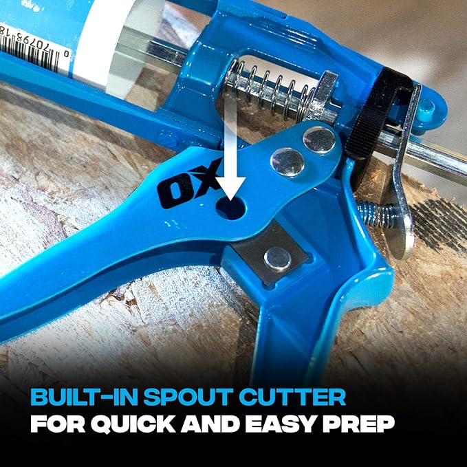OX Caulk Gun Manual 10 oz No Drip Caulking Gun Heavy Duty for Silicone with Drip Free On Off Switch Built-in Spout Cutter Seal Punch 10:1 Thrust Ratio Skeleton Frame - Pistola De Cokin
