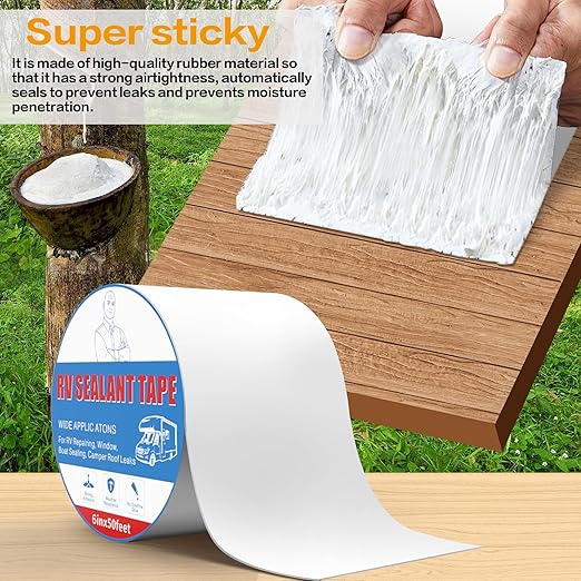 Rv Roof Tape White 6 Inch X 50 Feet, Waterproof Repair Sealant Tape UV-Resistant & Weatherproof Rv Awning Repair Tape for Window, Vent, Boat Sealing, Truck Camper Roof Patch kit Metal Roof Sealant