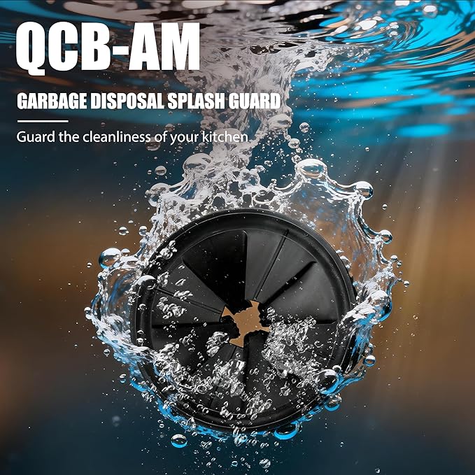 3 3/8" Garbage Disposal Splash Guard, QCB-AM Sink Baffle Replacement for InSinkErator Evolution Series, Upgraded Removable Quiet Collar Drain Plugs, Garbage Disposer Accessories, Black