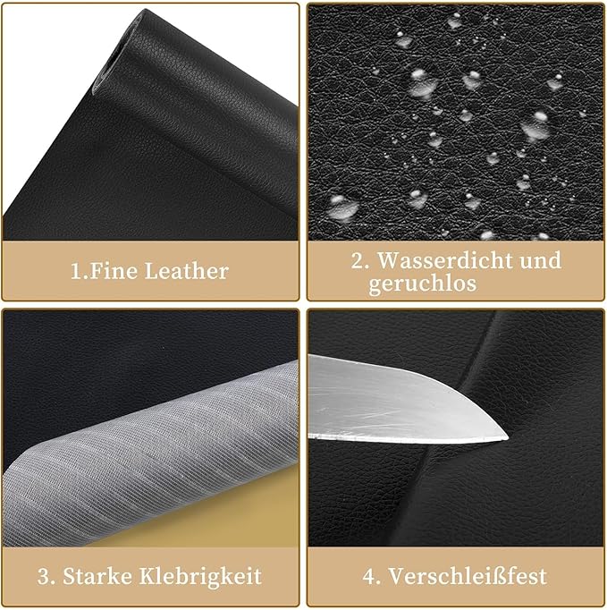 Leather Repair Patch 24x54 Inch, Self Adhesive Leather Repair Tape, Large Vinyl Repair Kit for Sofa Couch Furniture Car Seats, Strong Adhesion Waterproof Scratch Resistant Easy Cut (Black)
