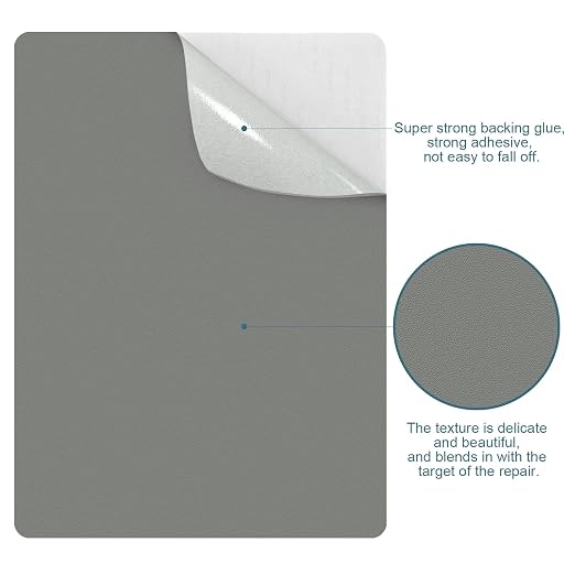 WILDREEDS 2 Pcs 8 x11 Inch Leather Repair Patches, Self-Adhesive Leather Patch for Sofas, Couch, Furniture,Tote Bags, Car Seats (Light Grey)