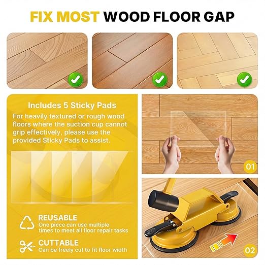 Floor Gap Fixer Tool Heavy Duty 45°Striking Surface Floor Gap Repair Tool Made of Iron & Enhanced Suction Cup with Slot Cutter, Hammer and 5pcs Sticky Pads for Fixer Laminate/Vinyl Flooring Tools