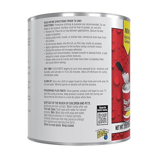 Flex Paste, Waterproof Paintable Putty, Spackle Sealant, Fill Gaps Cracks Holes - Block Out Water and Air - UV Resistant - Walls, Drywall, EPDM, Concrete, Roof, RV Repairs, White, Quart