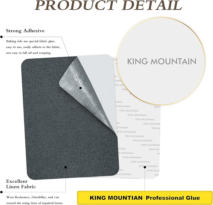 KING MOUNTAIN Fine Linen Repair Patches, Self-Adhesive Linen Fabric Patches, 8X11 inch Extra Size, Multi Color, Can be Used for Linen Sofa Repair (8" x 11", Charcoal Gray)