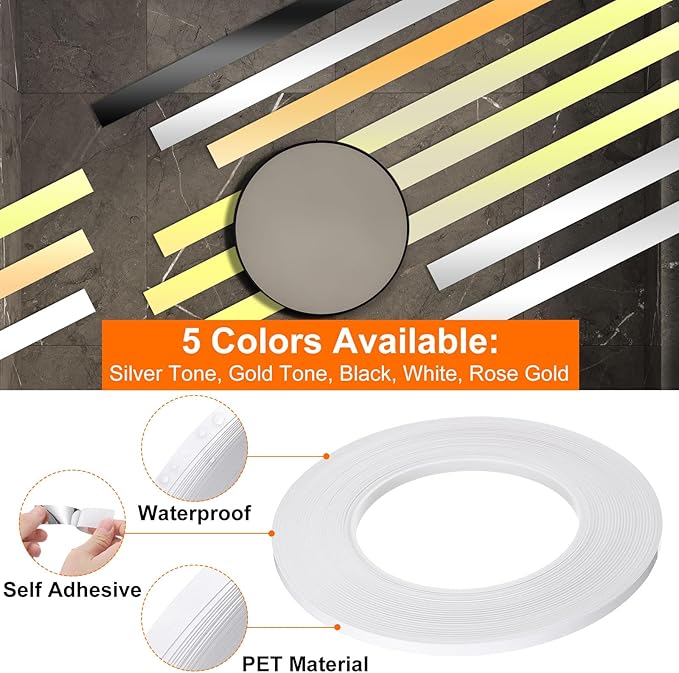 HARFINGTON 2Pcs Floor Tiles White Foil Lines Metallic Mirror Tape 0.2" x164 Ft Self Adhesive Decor Floor Wall Seam Sticker Waterproof Gap Sealing Tape for Kitchen Bathroom Cabinet